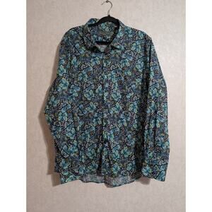 Paisley & Gray Button Up Shirt XXL (19) Teal Slim Fit Colorful Butterfly Pattern